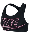 Nike Women's Futura Racerback Compression Medium Impact Sports Bra In Black/ Pink Glow