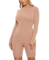 Naked Wardrobe The Nw All Body Long Sleeve Romper In Coco