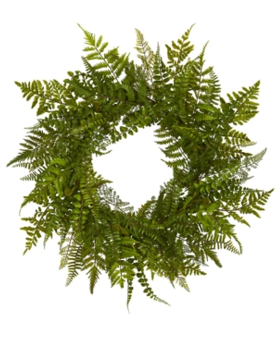 Nearly Natural 24'' Mixed Fern Artificial Wreath In Green