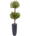 Nearly Natural 6' Olive Double Topiary Artificial Tree In Gray Cylinder Planter In Green