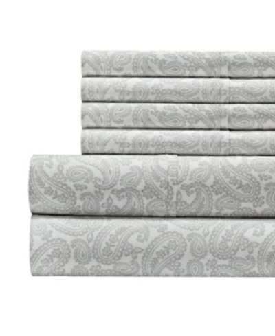 Aspire Linens Paisley Printed 100% Cotton 300 Thread Count 6 Pc. Sheet Set, King Bedding In Gray