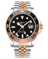 STUHRLING MEN'S ROSE GOLD, SILVER TONE STAINLESS STEEL BRACELET WATCH 42MM