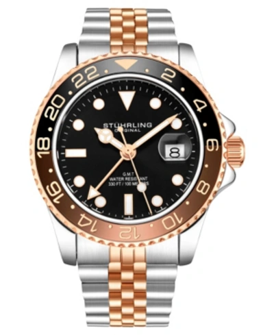 Stuhrling Men's Rose Gold, Silver Tone Stainless Steel Bracelet Watch 42mm In Pink