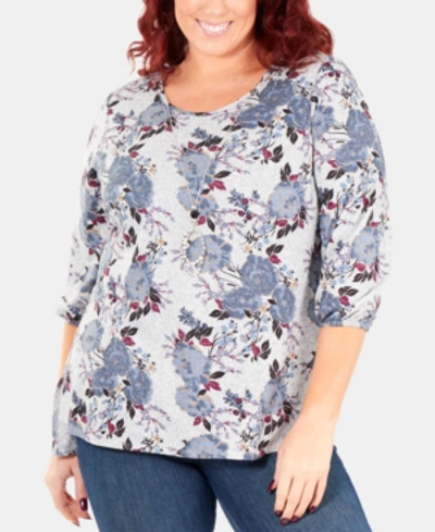 Ny Collection Plus Size Printed Necklace Top In Gray Suntea