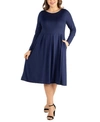 24SEVEN COMFORT APPAREL WOMEN'S PLUS SIZE FIT AND FLARE MIDI DRESS