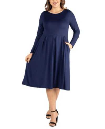 24seven Comfort Apparel Women's Plus Size Fit And Flare Midi Dress In Navy