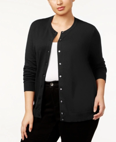 Karen Scott Plus Size Cardigan, Created For Macy's In Deep Black