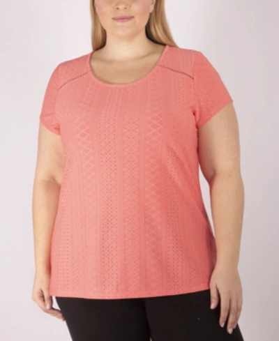 Ny Collection Women's Plus Size Knit Eyelet Top In Coral