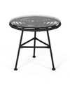 NOBLE HOUSE ORLANDO OUTDOOR WOVEN SIDE TABLE WITH GLASS TOP