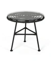 Noble House Orlando Outdoor Woven Side Table With Glass Top In Gray
