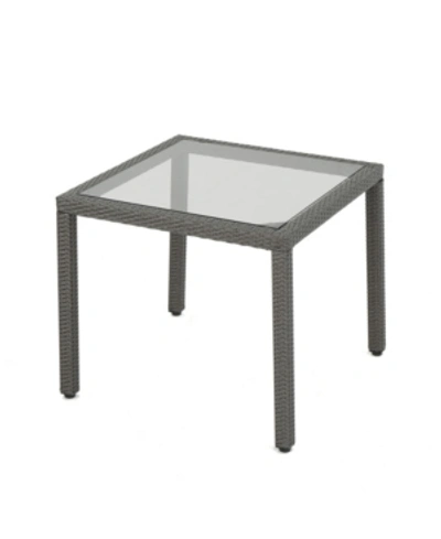 Noble House San Pico Outdoor Square Dining Table With Glass Top In Gray