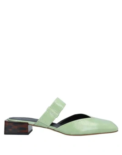 Ganni Patent-leather Mules In Light Green