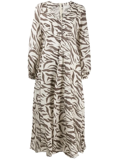 Zimmermann Fiesta Puff-sleeve Animal-print Linen Maxi Dress In White,brown