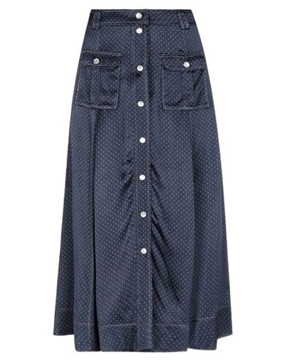 Ganni Printed Satin Midi Skirt In Dark Blue