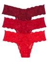 Cosabella Never Say Never Cutie Low Rise Thong 3-pack In Ruby,red,rossetto