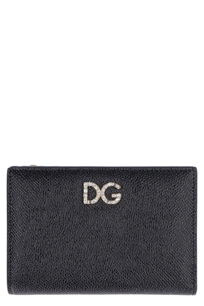 Dolce & Gabbana Dauphine-print Leather Wallet In Black