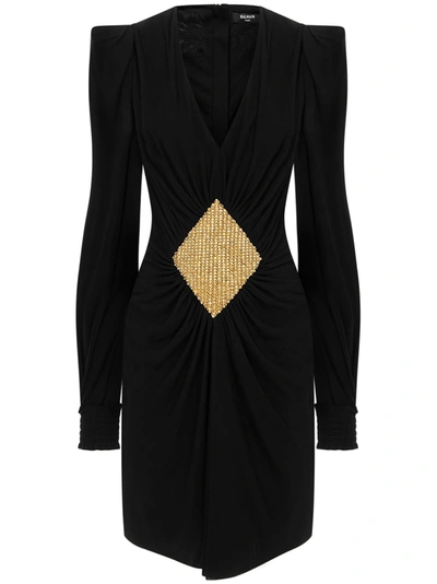 Balmain Crystal-embellishment Viscose Mini Dress In Black