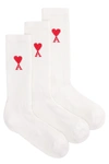 Ami Alexandre Mattiussi Heart-embroidered Three-pair Sock Pack In Panna