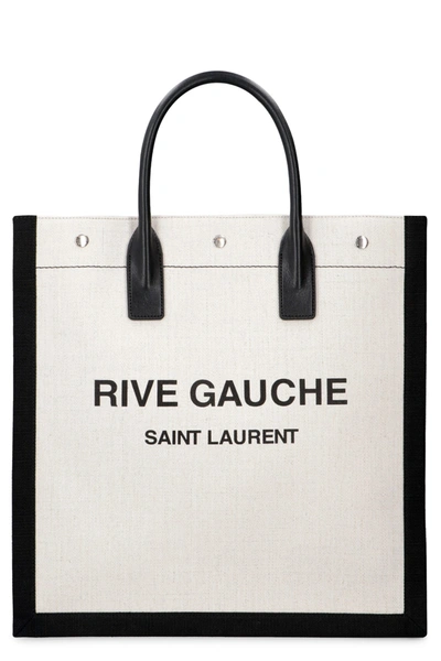 Saint Laurent Logo Detail Tote Bag In Beige