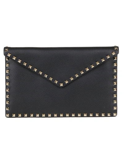 Valentino Garavani Rockstud Leather Envelope Clutch Bag In No Nero