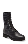 Fendi Rockoko Ff Leather-trimmed Combat Boots In Charcoal