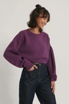 NA-KD REBORN PUFF SLEEVE CROPPED KNITTED SWEATER - PURPLE