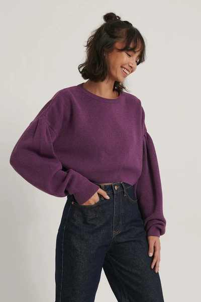 Na-kd Reborn Recycled Puff Sleeve Cropped Knitted Sweater Purple