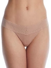 Hanky Panky Organic Cotton Original-rise Lace-waist Thong 891801 In Praline