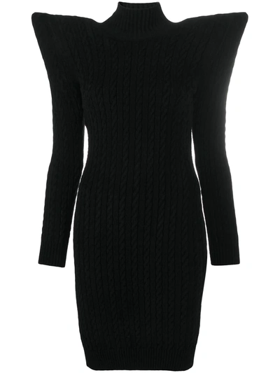 Balenciaga Pagoda Cable Knit-effect Velvet Turtleneck Midi Dress In Black