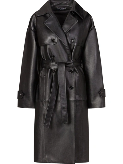 Dolce & Gabbana Plongé Lambskin Trench Coat In Black