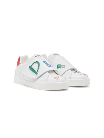 Dolce & Gabbana Teen Logo-print Touch Strap Trainers In White