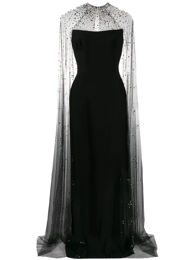 Jenny Packham Pearle Embellished Cape Gown In Black
