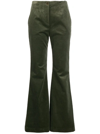 Veronica Beard Flared Corduroy Trousers In Green