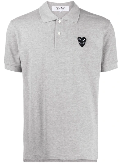 Comme Des Garçons Play Heathered Signature Logo Pique Polo In Grey