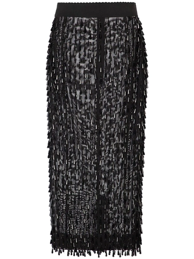 Dolce & Gabbana Black Embellished Pencil Cut Midi Skirt