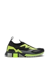 Dolce & Gabbana Sorrento Sneakers In Stretch Jersey With Logo In Nero Giallo Fluo