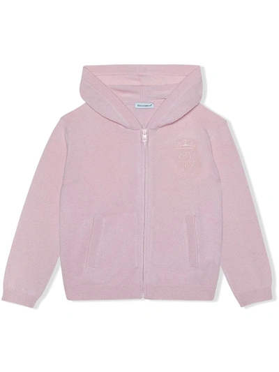 Dolce & Gabbana Kids' Hooded Cashmere Jumper With Heritage Embroidery In Pink