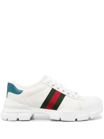 Gucci Ace Web 细节厚底运动鞋 In White