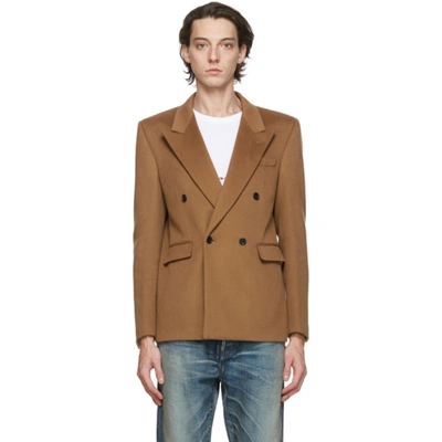 Saint Laurent Wool-cashmere Square-cut Blazer In Beige