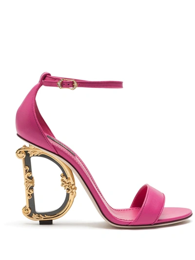 Dolce & Gabbana Nappa Sandals With Baroque Dg Heel In Pink