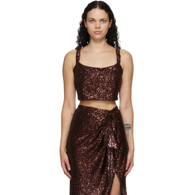 Balmain Brown Sequinned Cropped Tank Top In Red