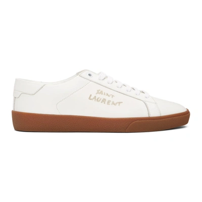Saint Laurent Court Classic Sl/06 Embroidered Sneakers In Grained Leather In White