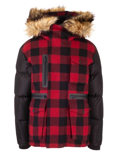 Dsquared2 Checkered Ski Down Jacket In Red