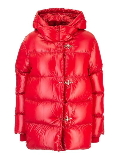 Fay Semi-polished Fabric Puffer Jacket In Red