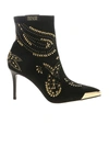 VERSACE JEANS COUTURE MICRO STUDS POINTED ANKLE BOOTS IN BLACK