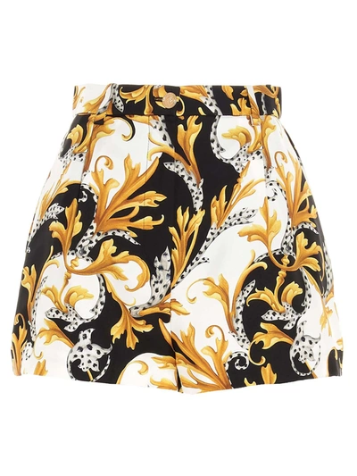 Versace Barocco Print Shorts In Yellow And Black In Multi