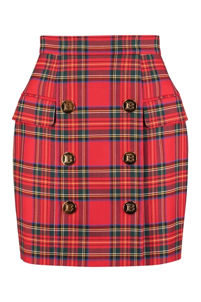 Balmain Wool Wrap Skirt In Red
