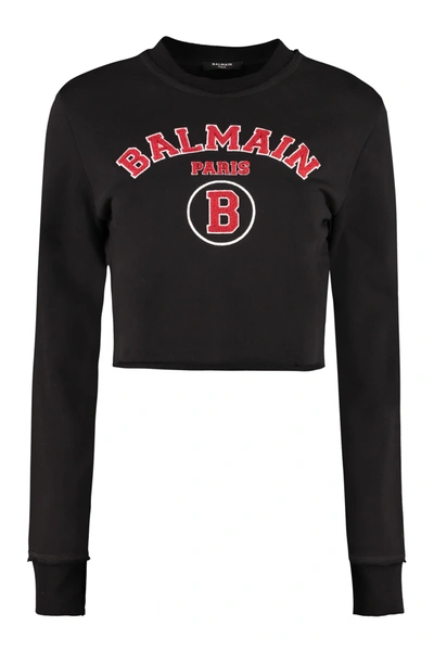 Balmain Logo Detail Cotton Sweatshirt In Black