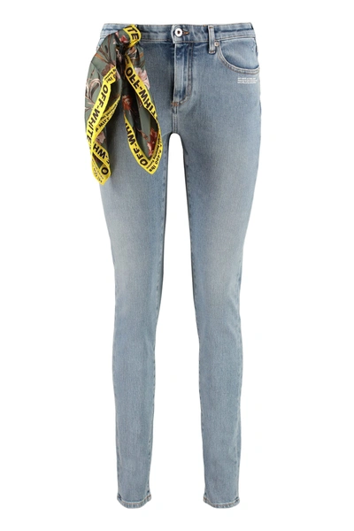 Off-white Printed Foulard Detail Skinny Jeans In Denim