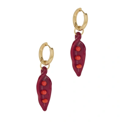 Sandralexandra Pea In A Pod 18kt Gold-plated Hoop Earrings In Red